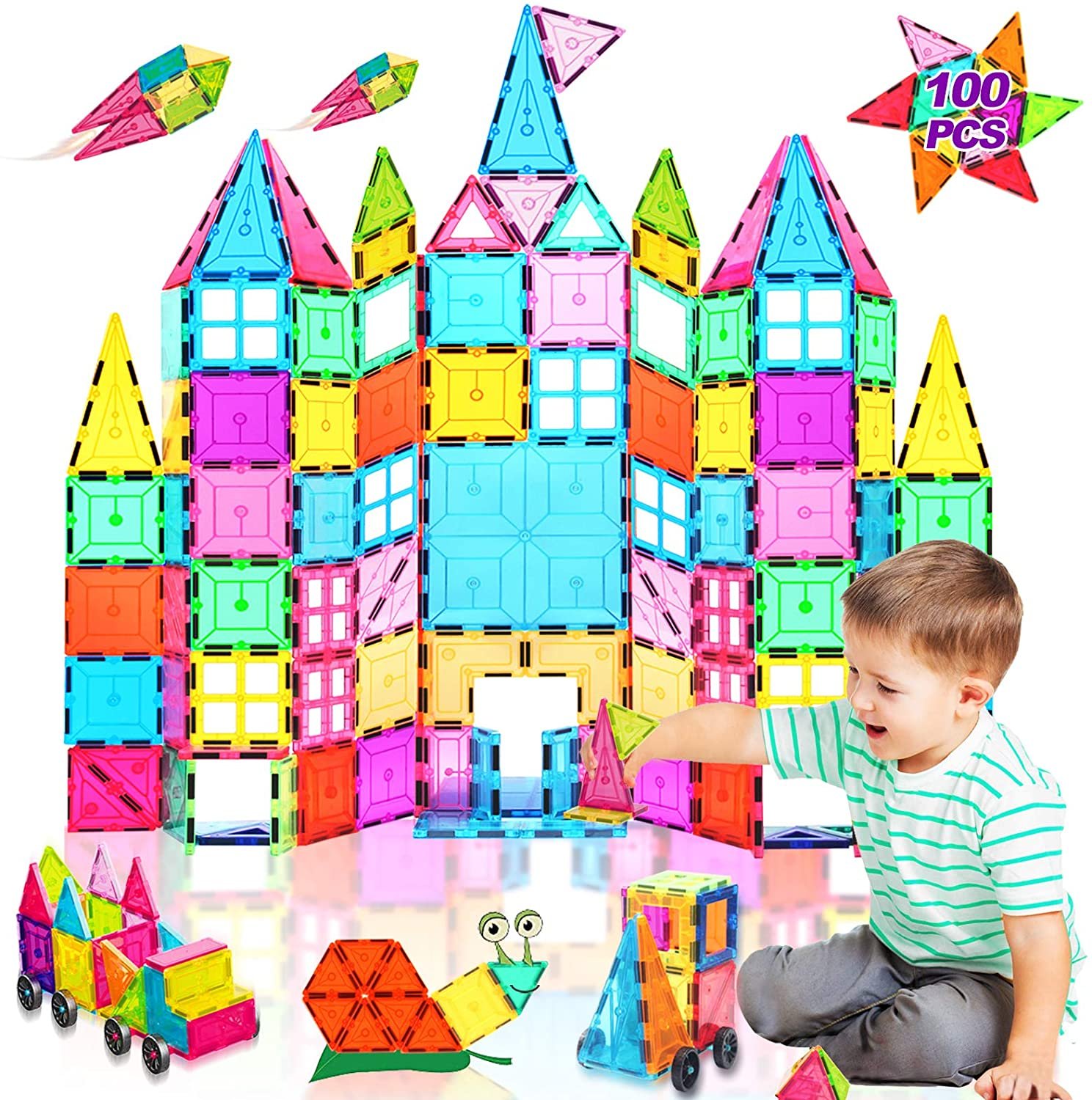 Cordova 82-Piece Magnetic Tiles STEM Building Blocks Set for Kids - Image 2
