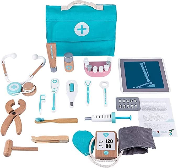 Wooden Doctor's Case Medical Toy Set for Kids Role Play