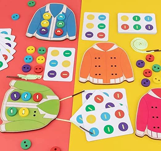 Wooden Lacing & Threading Toy | Montessori Button Clothing Board - Image 4