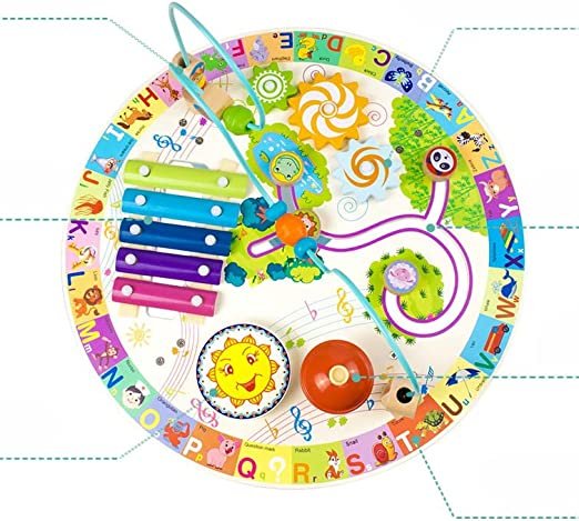 7-in-1 Wooden Busy Activity Learning Table with Bead Maze - Image 3