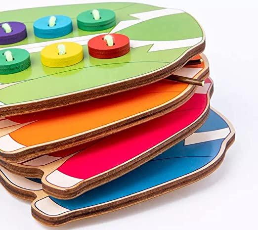 Wooden Lacing & Threading Toy | Montessori Button Clothing Board - Image 3