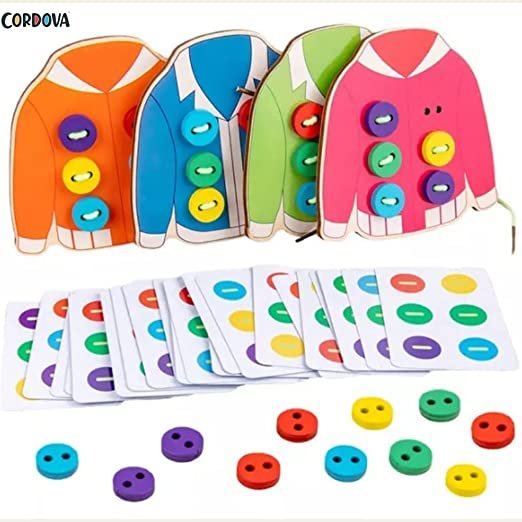 Wooden Lacing & Threading Toy | Montessori Button Clothing Board - Image 2