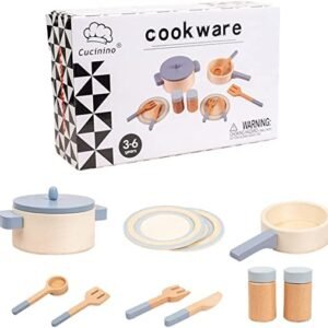 Kids Wooden Kitchen Cooking Toy & Cookware Pot Set | 10 Piece