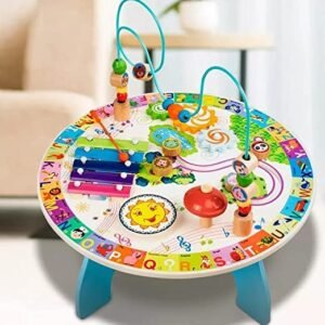 7-in-1 Wooden Busy Activity Learning Table with Bead Maze