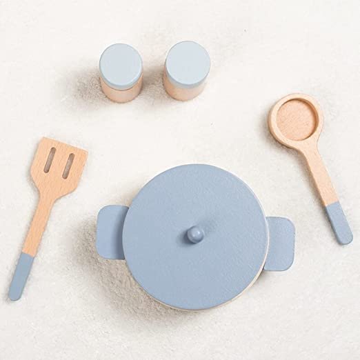 Kids Wooden Kitchen Cooking Toy & Cookware Pot Set | 10 Piece - Image 9