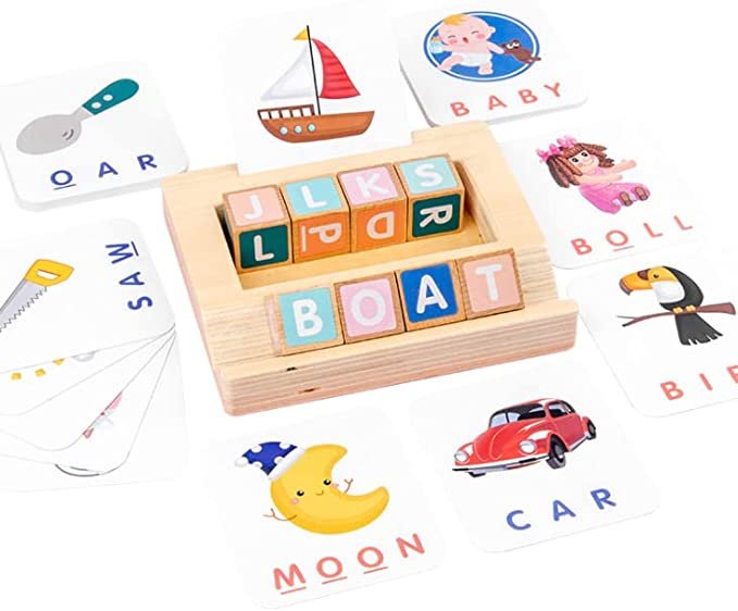 Wooden ABC Alphabet Cube Blocks | English Word Spelling Game