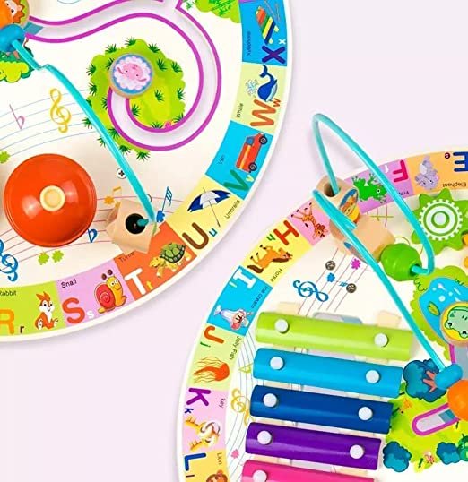7-in-1 Wooden Busy Activity Learning Table with Bead Maze - Image 5