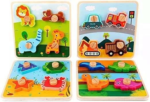 Wooden Screw Nut Assembly 3D Animal Puzzle Toy for Kids 3+