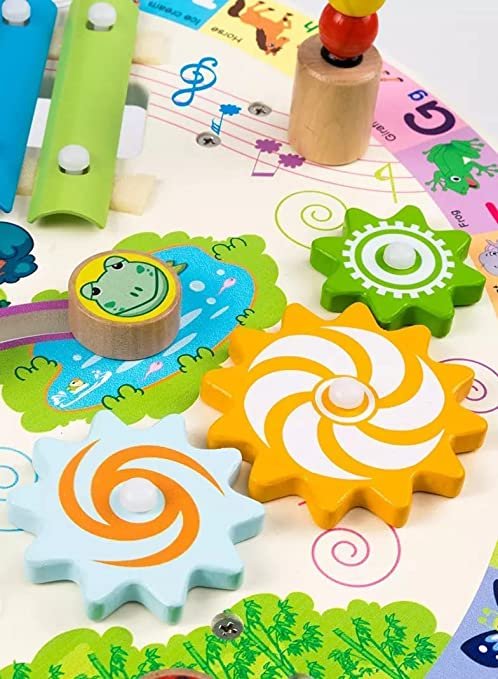 7-in-1 Wooden Busy Activity Learning Table with Bead Maze - Image 4