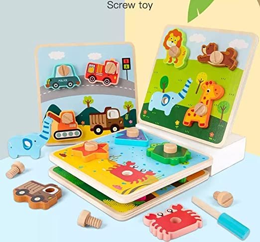 Wooden Screw Nut Assembly 3D Animal Puzzle Toy for Kids 3+ - Image 3