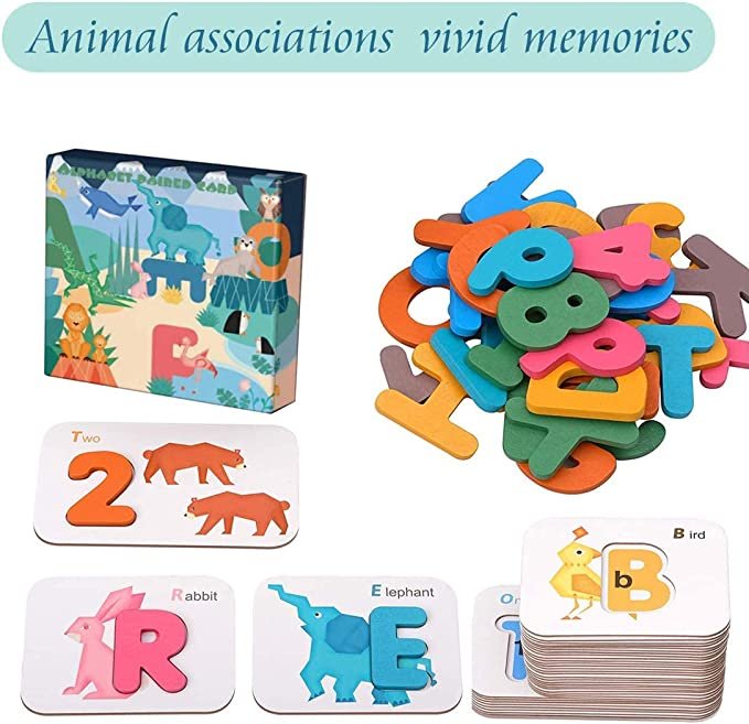 46-Piece ABC Alphabet & Number Animal Flash Cards for Kids 3+ - Image 3