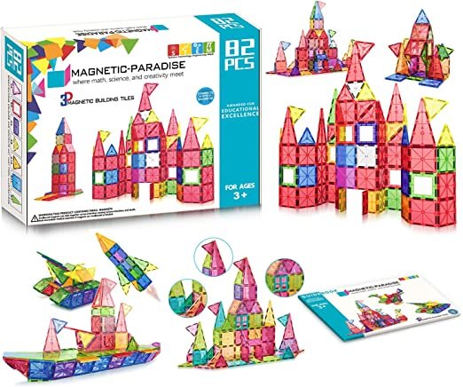 82-Piece Magnetic Tiles Set | STEM Building Blocks for Kids