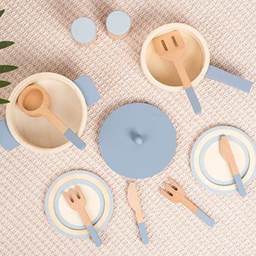 Kids Wooden Kitchen Cooking Toy & Cookware Pot Set | 10 Piece - Image 4