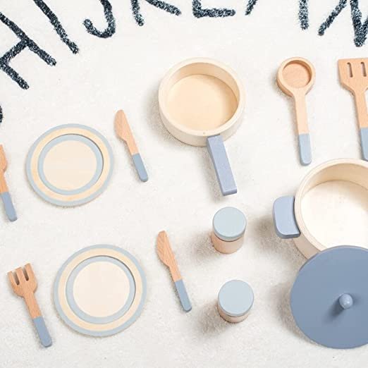 Kids Wooden Kitchen Cooking Toy & Cookware Pot Set | 10 Piece - Image 8