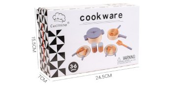 Kids Wooden Kitchen Cooking Toy & Cookware Pot Set | 10 Piece - Image 2